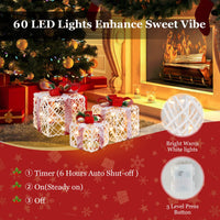 Set of 3 Gift Boxes Christmas Lighted Decoration with 6 Hours Timing Function