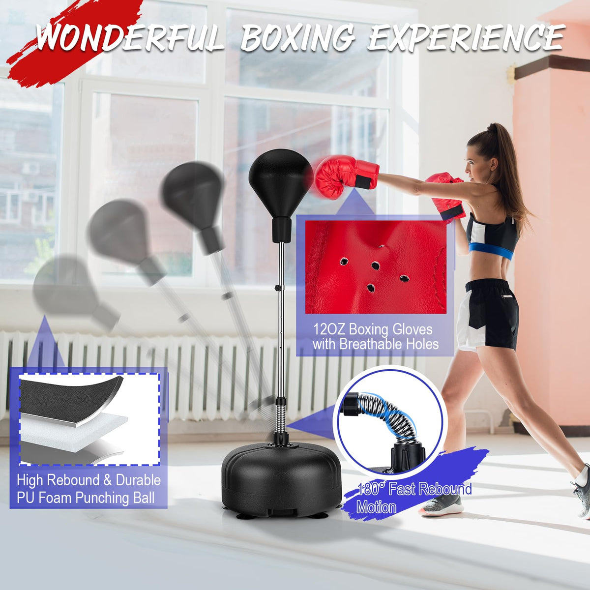 Punching Bag with Stand and 4-Position Adjustable Height Setting