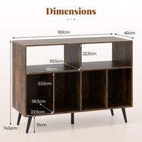 3-Tier Record Player Stand with Vinyl Storage Shelves and 5 Metal Legs for Living Room