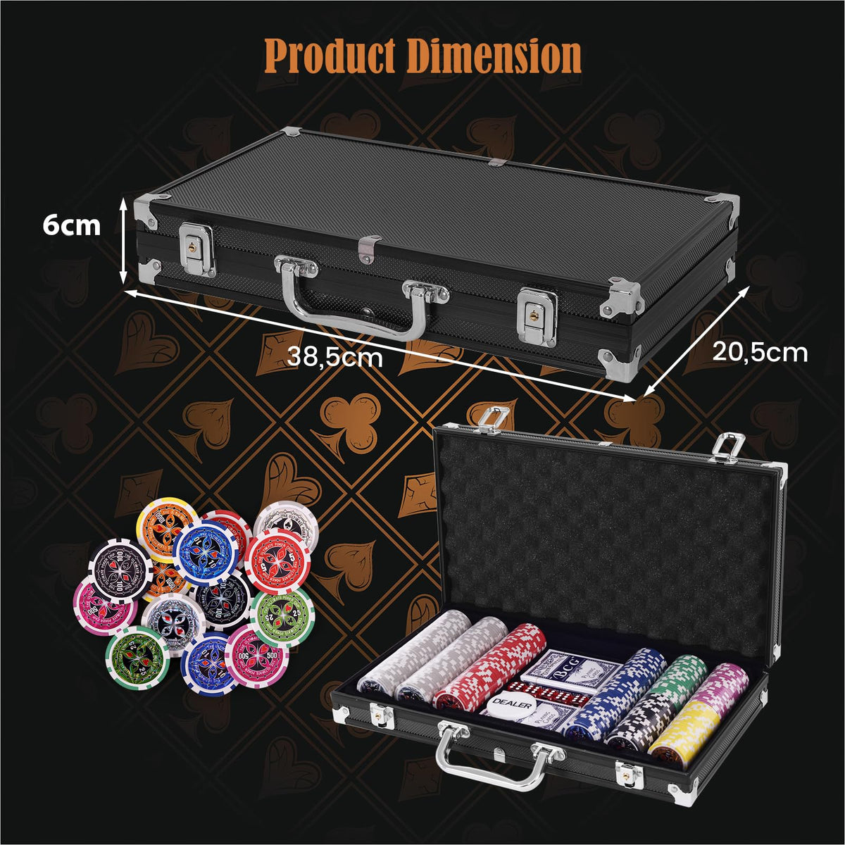 300 Pieces Casino Poker Chip Set with Aluminum Case for Party & Game