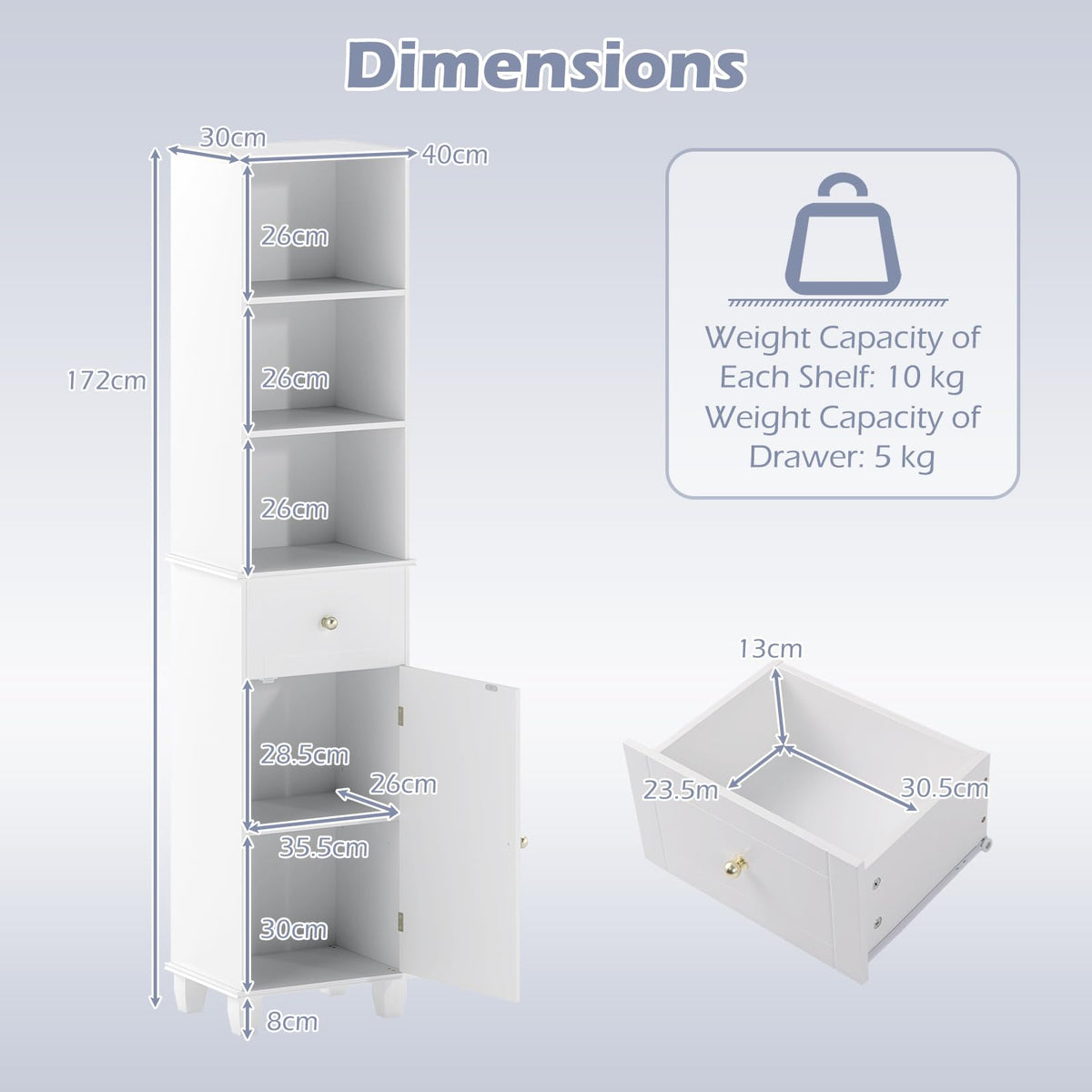 Giantex 172 cm Tall Freestanding Bathroom Floor Cabinet with Drawer