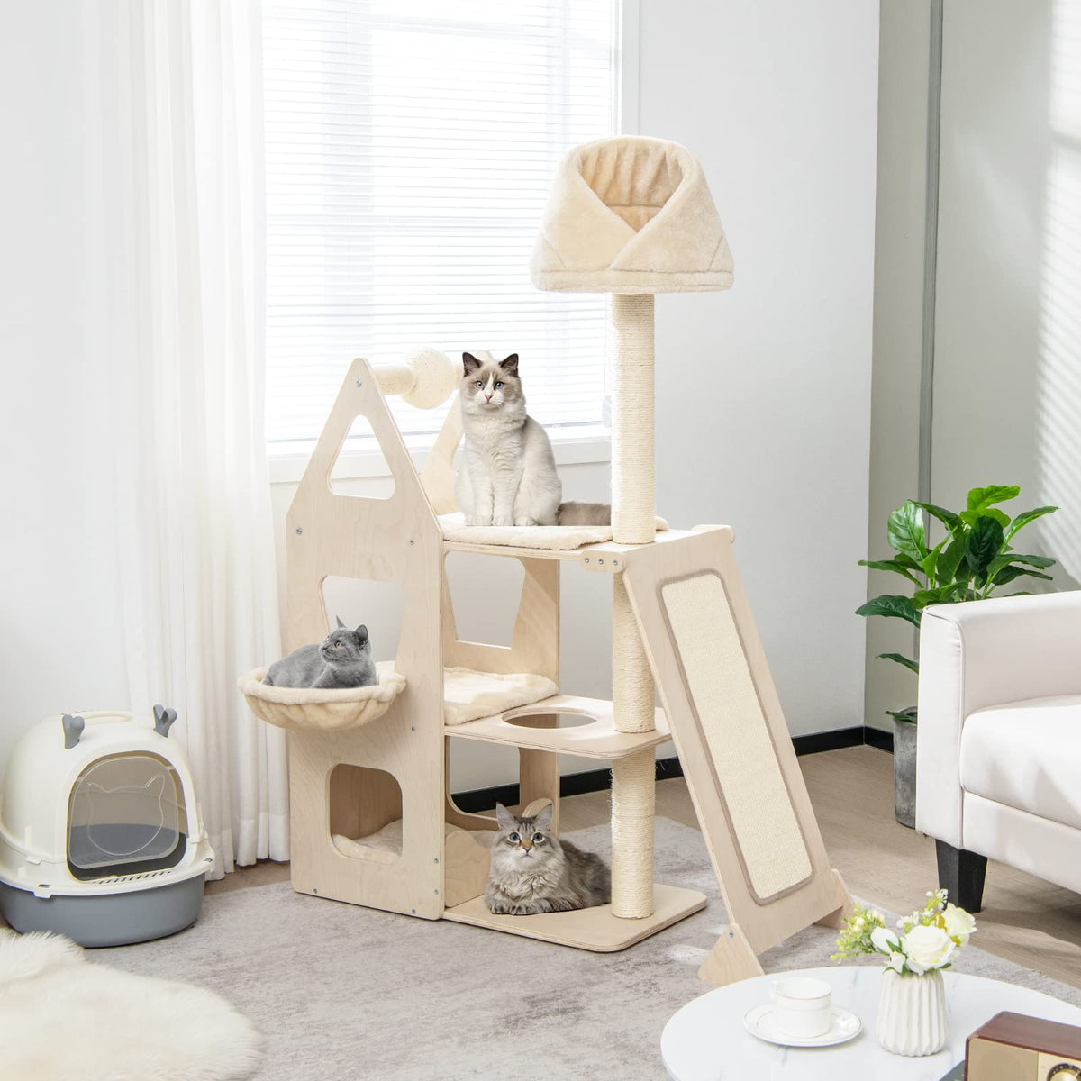 Multi-Level Cat Tree, Cat Tower with Sisal Scratching Post, Ball & Board