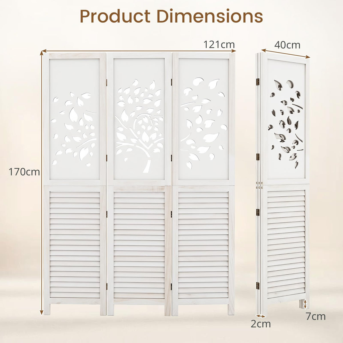 Giantex 170 cm Folding Room Divider, 3 Panel Wooden Privacy Screen