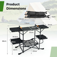 Camping Kitchen Table Folding Portable Outdoor Cook Station with 4 Side Tables
