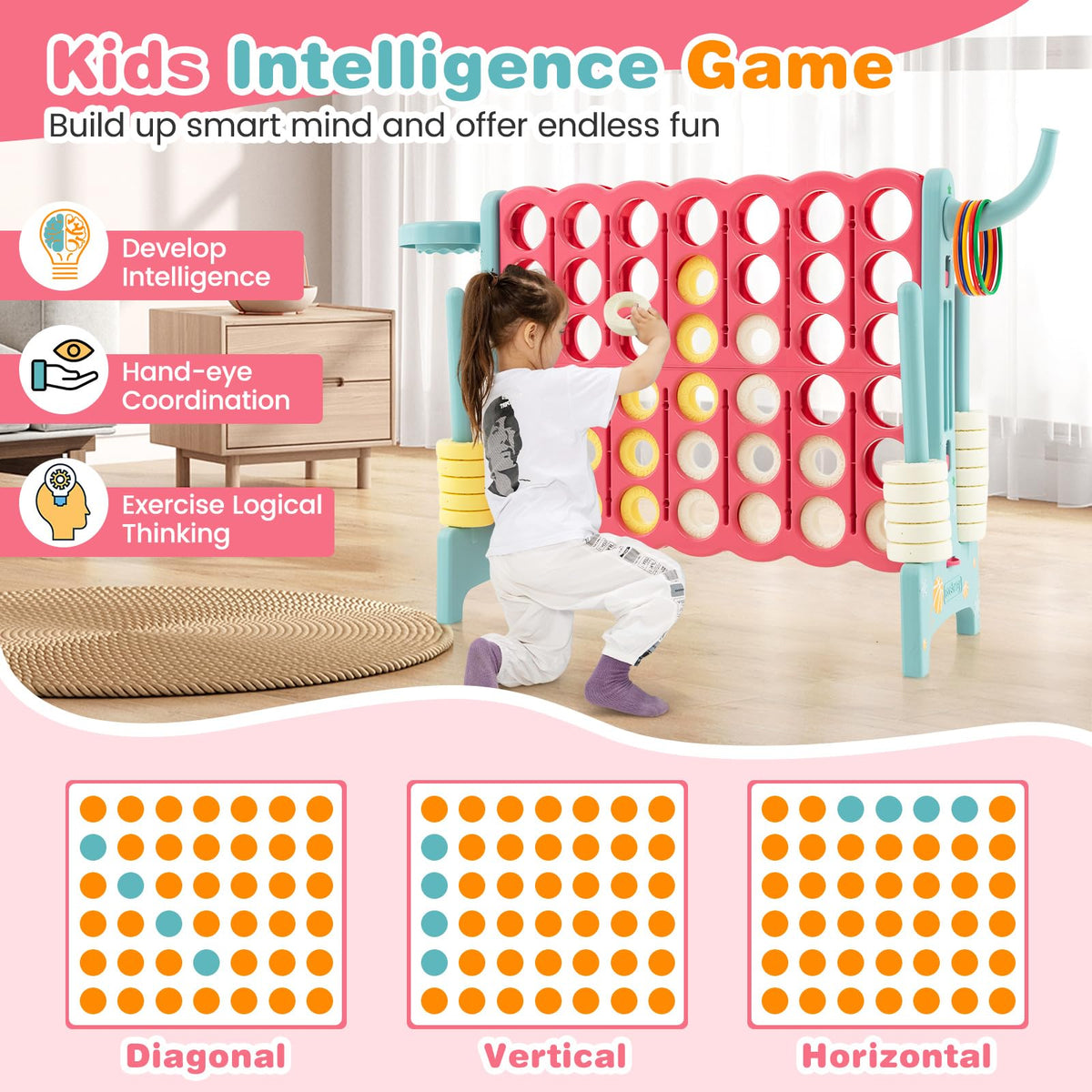 Giant 4-in-A Row, Jumbo 4-to-Score Giant Game Set for Kids & Adults