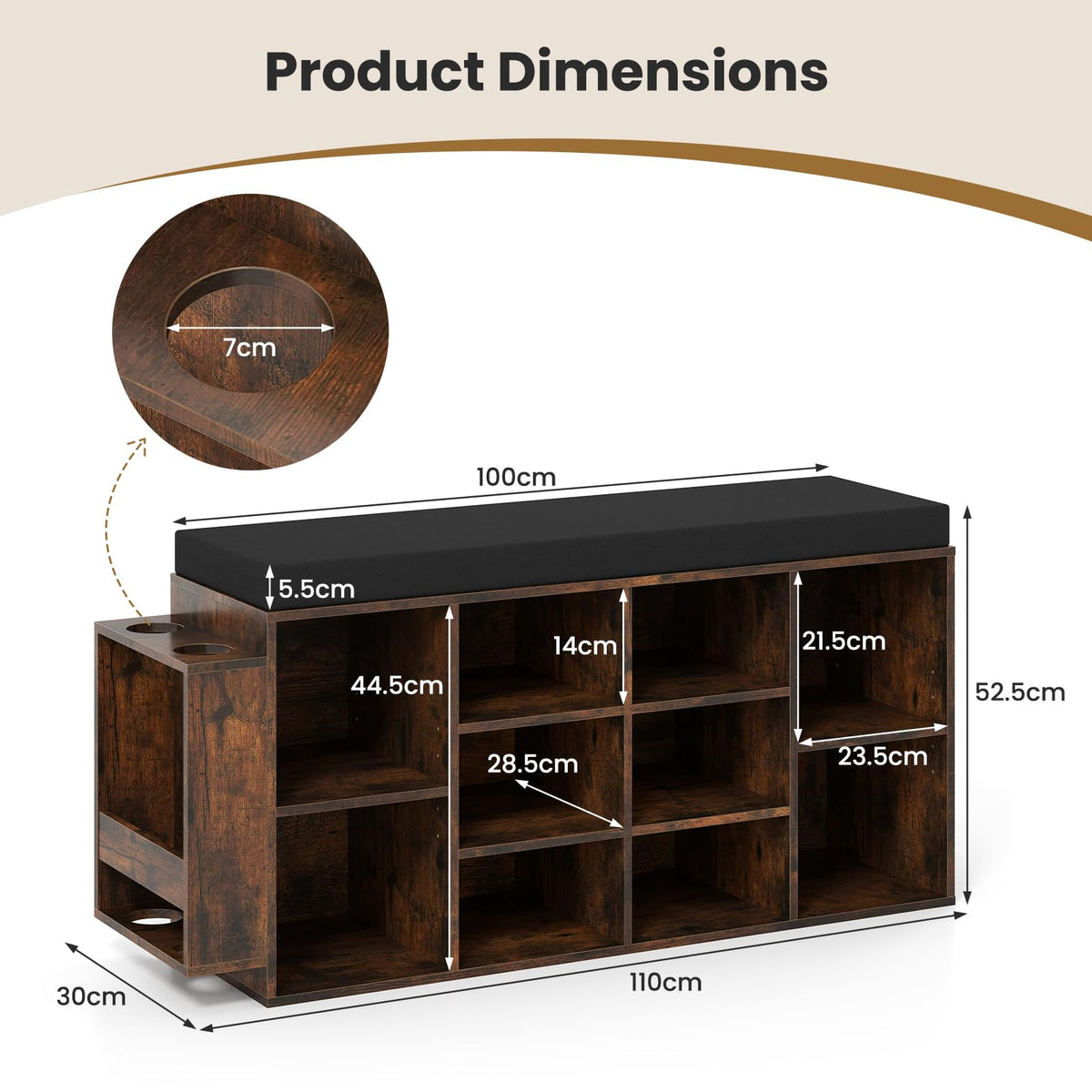 Giantex Shoe Storage Bench with Umbrella Stand, 10-Cube Entryway Bench with Adjustable Shelf & Padded Cushion