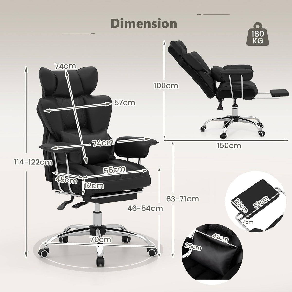 Executive Desk Chair w/Retractable Footrest
