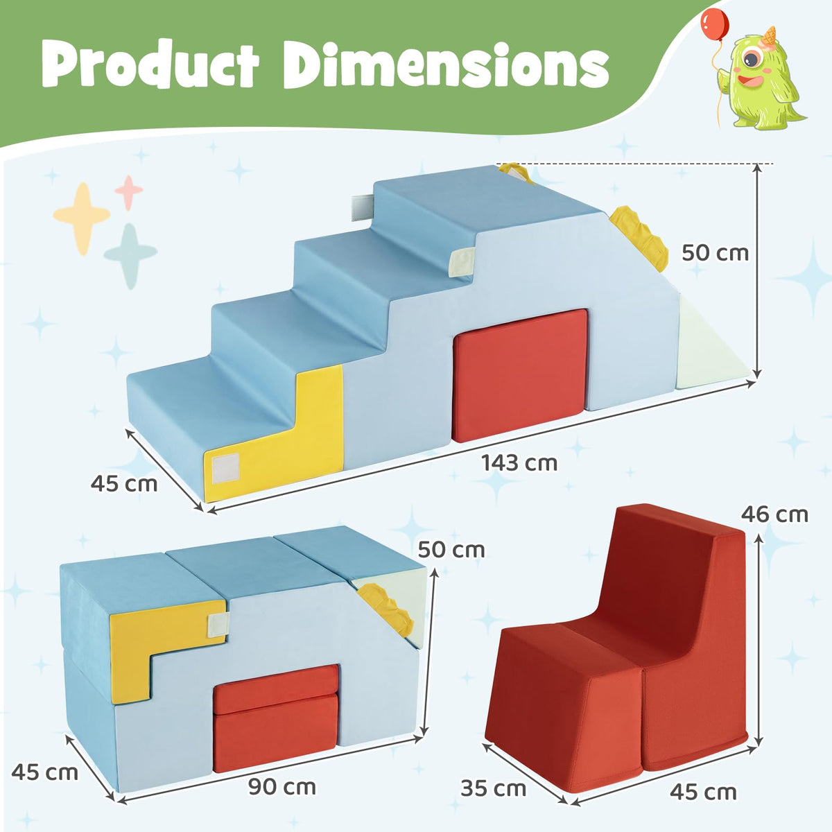 Kids Climb & Crawl Playset, Toddler Climber with Slide & Stairs, Soft Foam Blocks
