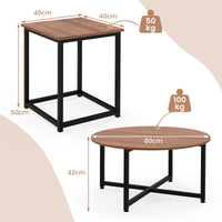 ound Coffee Table and 2PCS Square End Tables with Heavy-Duty Metal Frame