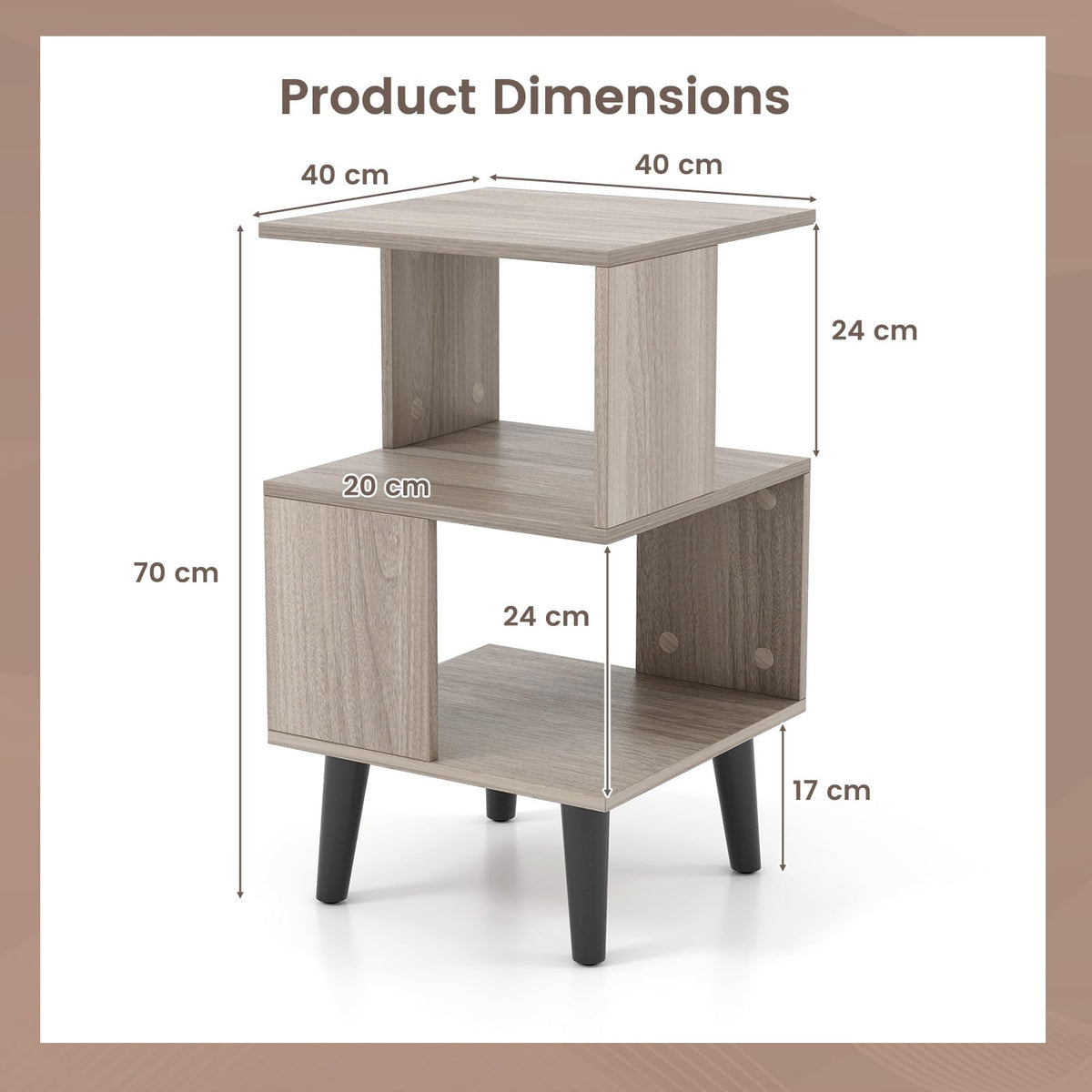 3-Tier Geometric Bookshelf Set of 2, Modern Asymmetrical End Table