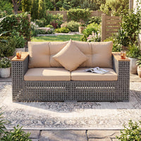 2-Piece Patio Corner Sofa Set Outdoor Sectional Wicker Loveseat with Thick Cushions