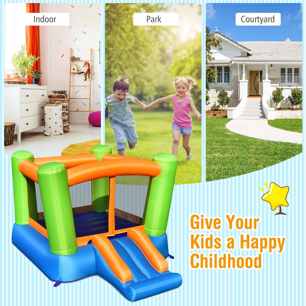 Large Jumping Area, Jump ’n Slide Bouncer, Accessories, Backyard Bouncy Castle Indoor Outdoor (Without Blower)