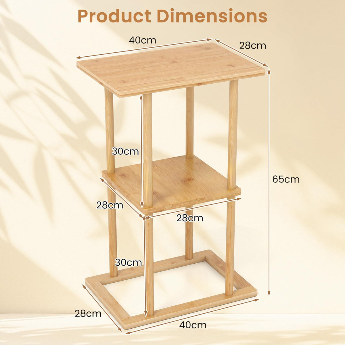 2 Pieces Side Table with Storage Shelves and Bamboo Construction for Living Room