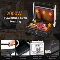3 in 1 Indoor Grill with Nonstick Grill Plates & Removable Drip Tray