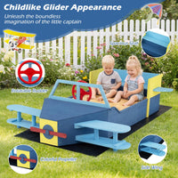 Glider-Shape Kids Sandpit, Large Wooden Outdoor Sand Box w/Bench Seat, Propeller, Rotatable Rudder and Side Wings