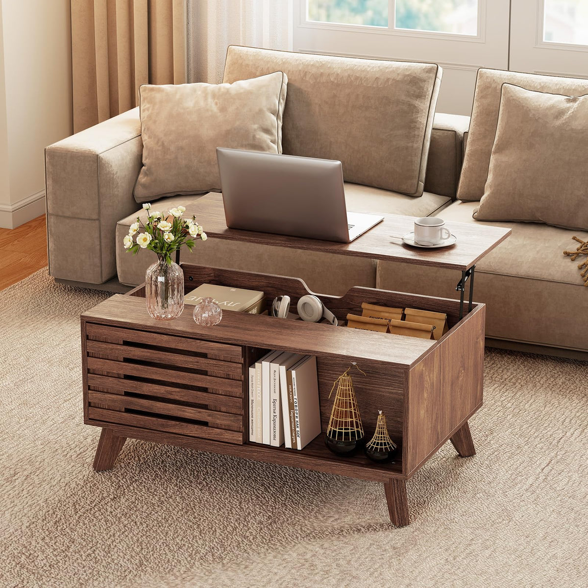 GIANTEX Lift Top Coffee Table with Hidden Compartment for Living Room