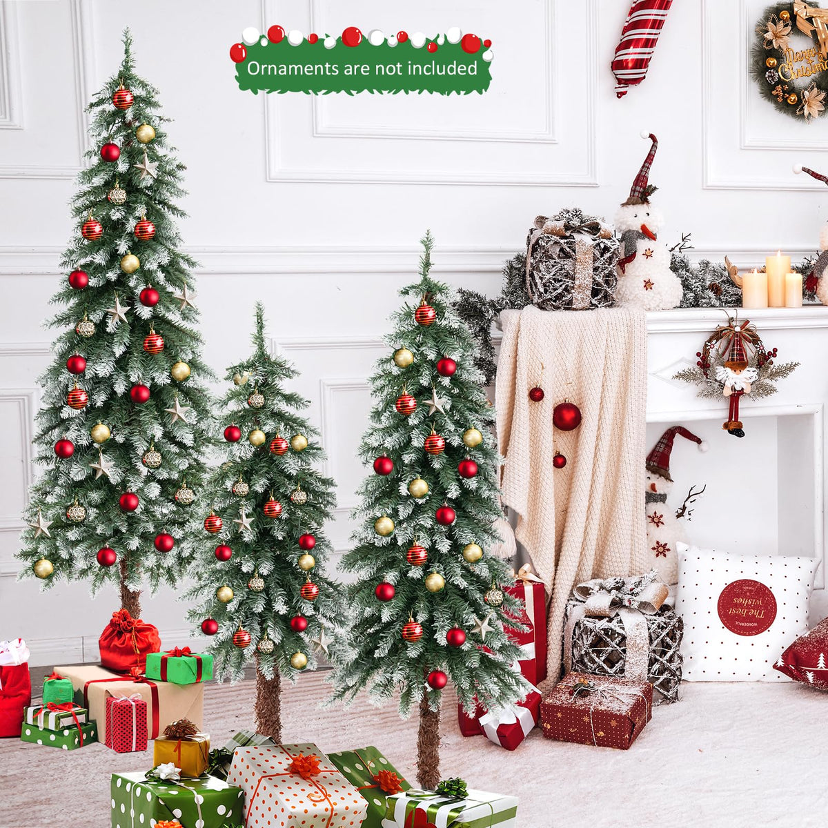 90cm/120cm/150cm Artificial Xmas Tree with PVC Branch Tips & Warm White LED Lights