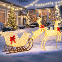 3-Piece Christmas Lighted Reindeer & Sleigh Set, Lighted Xmas Deer Decoration