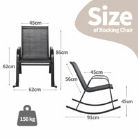 2pcs Patio Rocking Ergonomic Chair w/Sturdy Metal Rocker &Breathable Fabric Seat