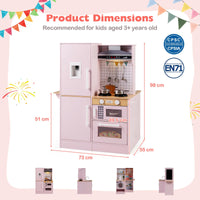 Dual-Sided Kids Play Kitchen, Wooden Kitchen Playset w/Water Dispenser