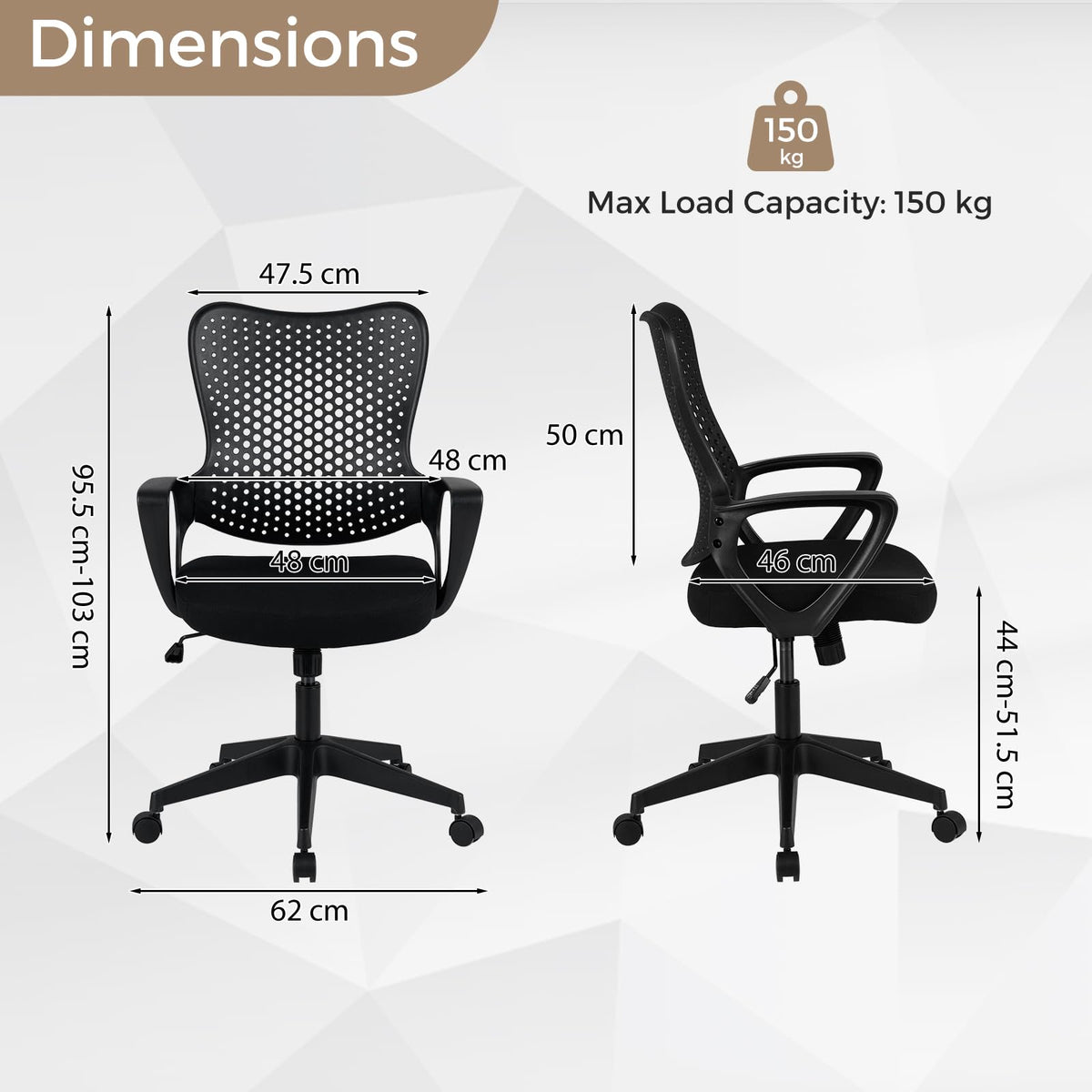 Ergonomic Office Chair with Armrests Padded Cushio Butterfly Backrest