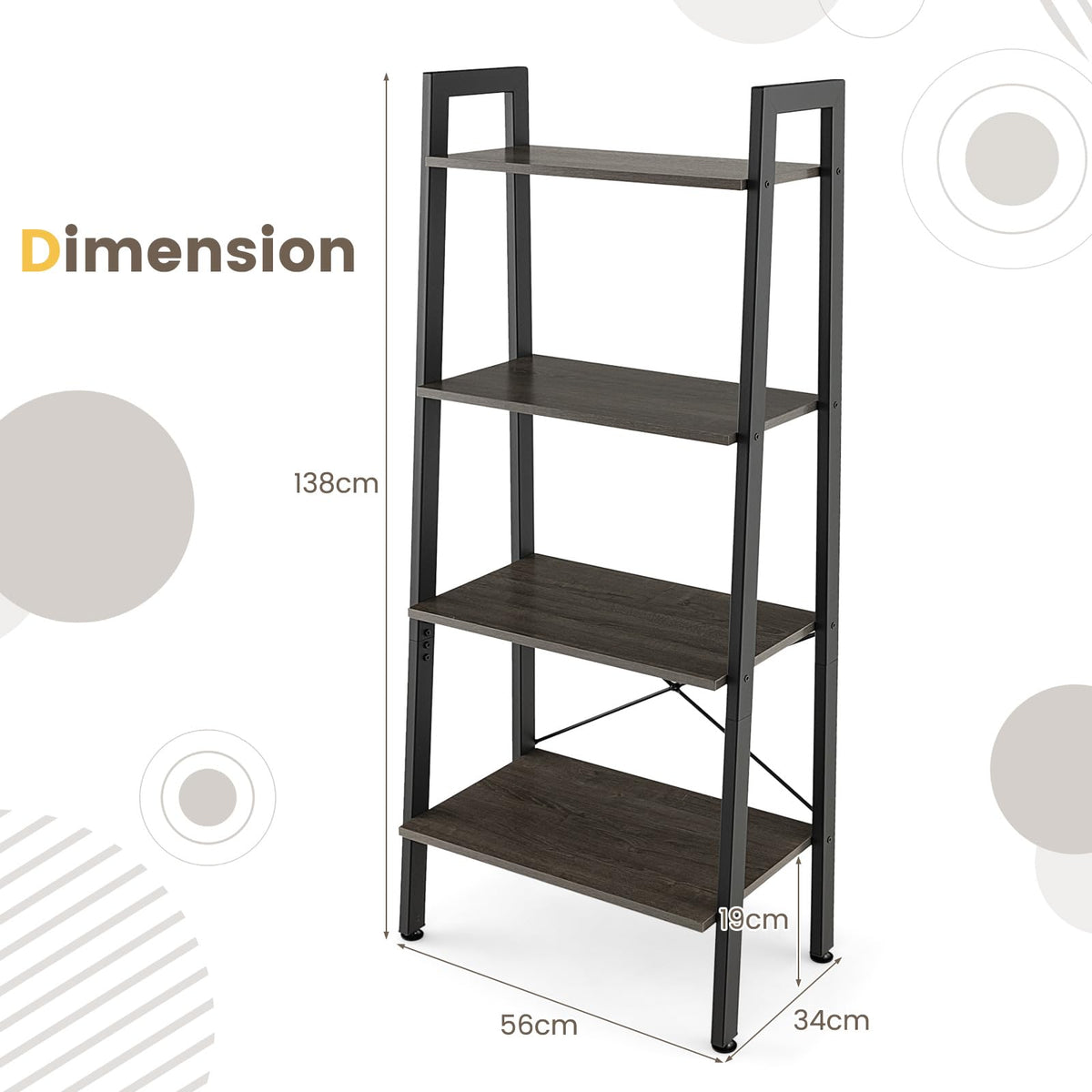 Giantex 4-Tier Bookshelf, Industrial Display Shelf with Metal Frame, Anti-Tipping Kits & Adjustable Foot Pads