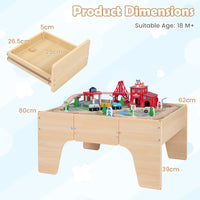 63-Piece Kids Wooden Train Table with Storage Drawer for Game Room