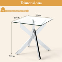 Glass Side Table with Tempered Glass Top and Metal X Base for Living Room and Bedroom