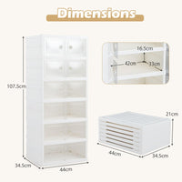 6-Tier Folding Plastic Shoe Organizer with Clear Doors and 12 Pairs for Entryway