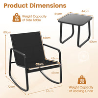 3 Piece Rocking Bistro Set Patio Furniture Set with 2 Rocking Chairs and Coffee Table