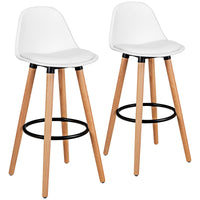 2Pcs Bar Stools, Pub High Barstool Dinning Chair w/ Round Metal Footrest, Beech Wood Legs