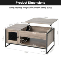 106cm Lift Top Coffee Table, Industrial Center Table with Mute Pneumatic Lifting, Grey