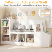 Car-Shaped Kids Bookshelf with Reading Nook, Kids Bookcase w/6 Compartments