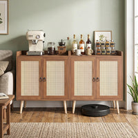 Giantex Sideboard Buffet Cabinet, Rattan Coffee Bar Cabinet with 2 Doors
