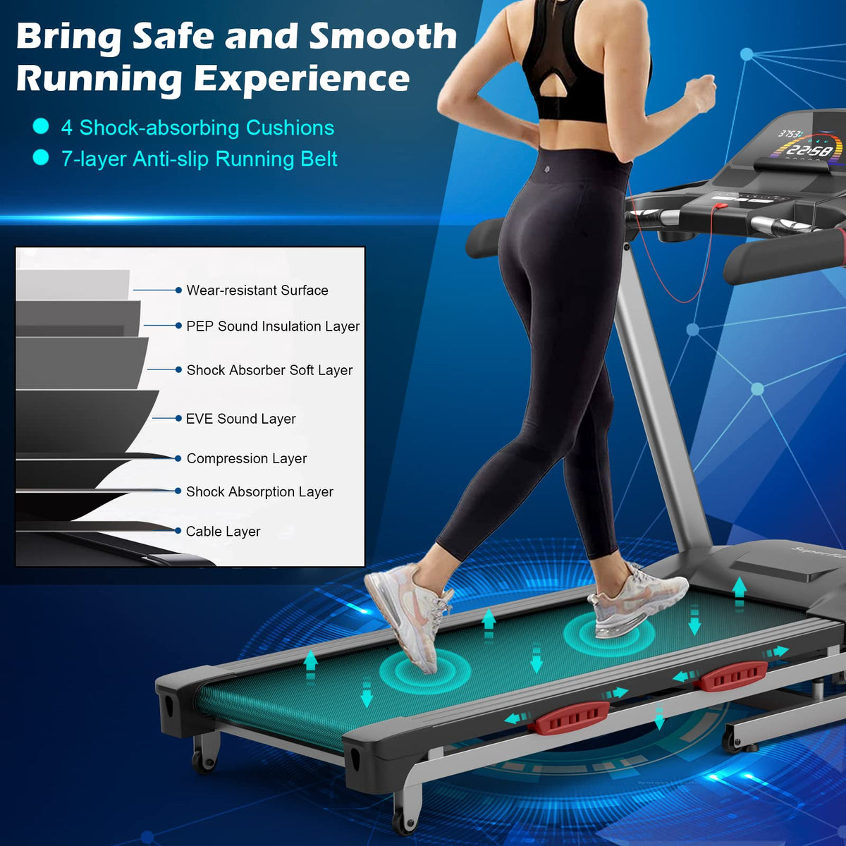 4.75HP Folding Treadmill with 15% Auto Incline for Home & Gym