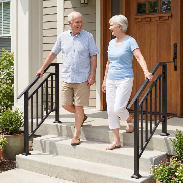 2 Pack Handrails for Outdoor Steps, 3-Step Galvanized Metal Hand Rails