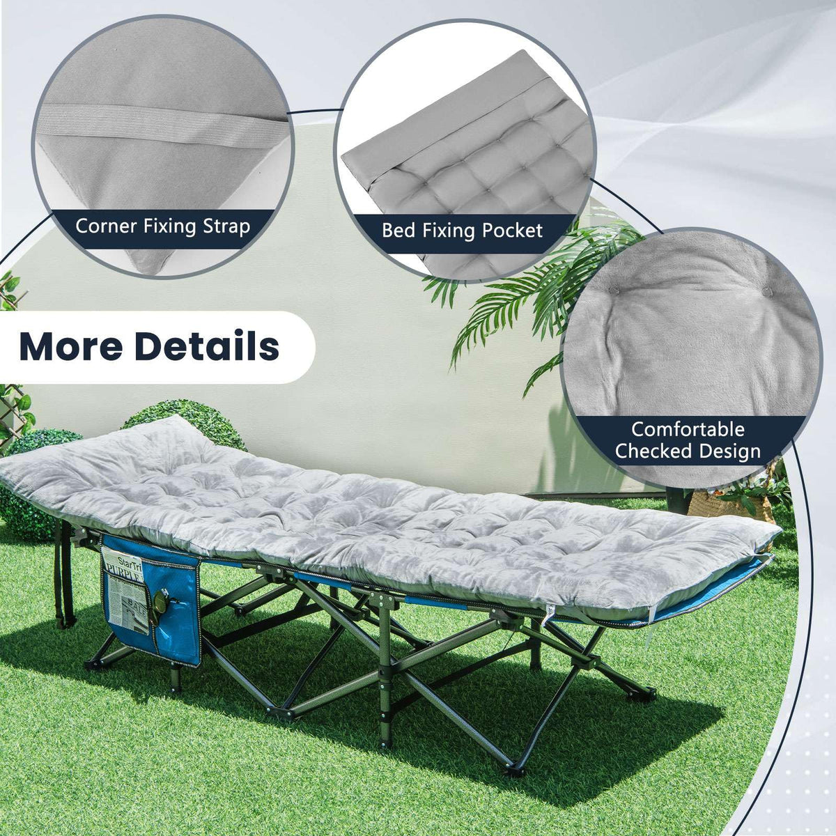 195 x 74 x 7 CM Thickened Recliner Cushion with 4 Fixing Straps, Bed Fixing Pocket