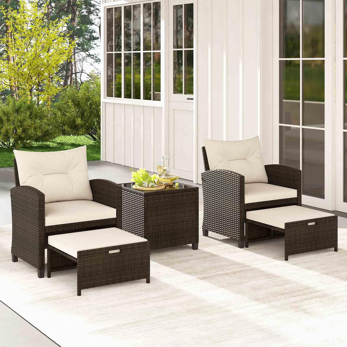 Outdoor 5 Piece Patio Rattan Furniture Setting for Poolside Backyard Lawn & Deck