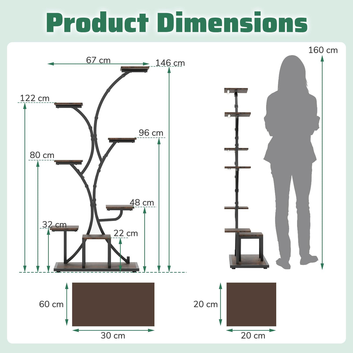Indoor Plant Stand with Grow Lights, 146CM Tall 8-Tier Corner Metal Plant Shelf