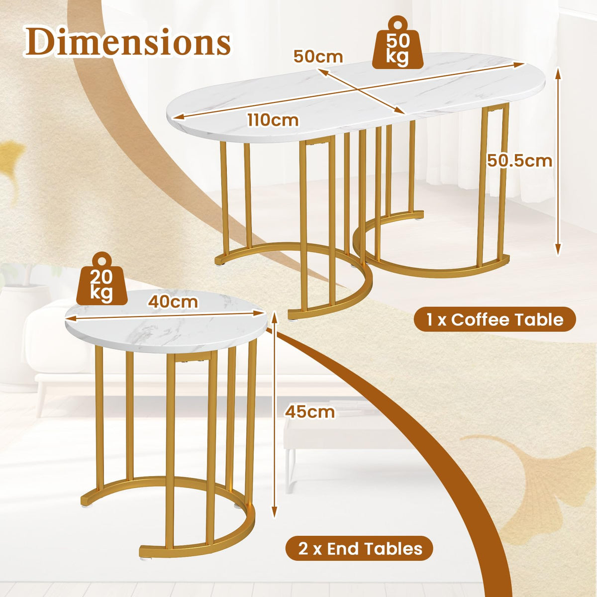 Nesting Coffee Table Set of 3, Stacking Side Tables