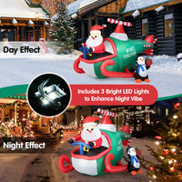 190CM Christmas Inflatable Santa Claus with Penguins on Helicopter