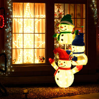 150cm Stacked Snowman Lighted Christmas Decoration, 3D Light-up Snowman with 110 LED Lights