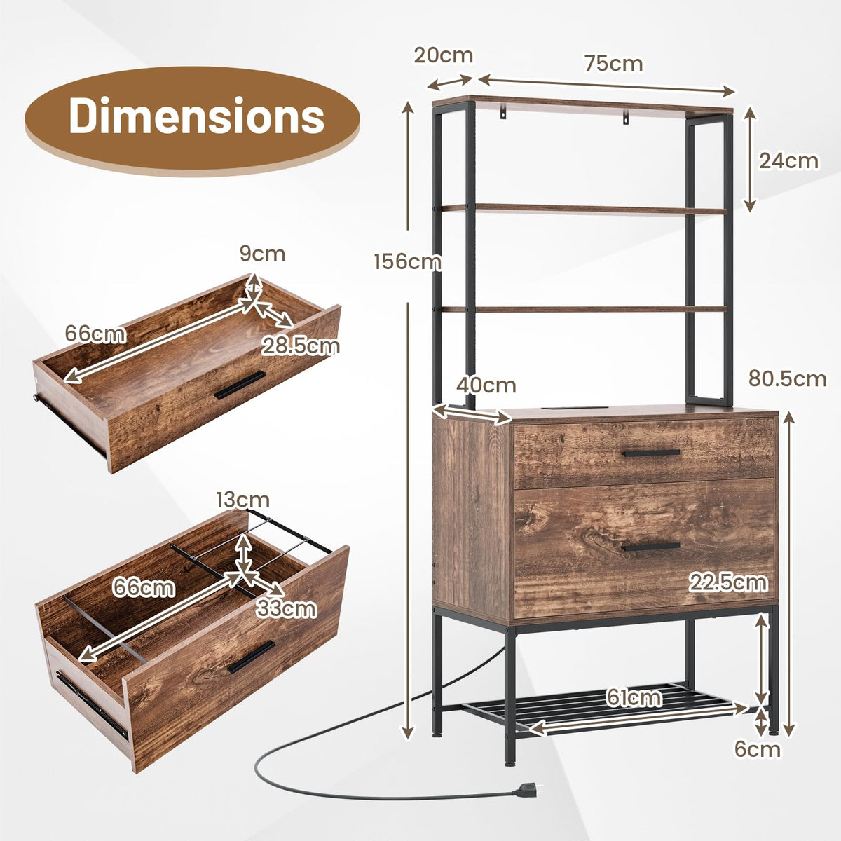 Giantex File Cabinet with Charging Station, Freestanding Printer Stand