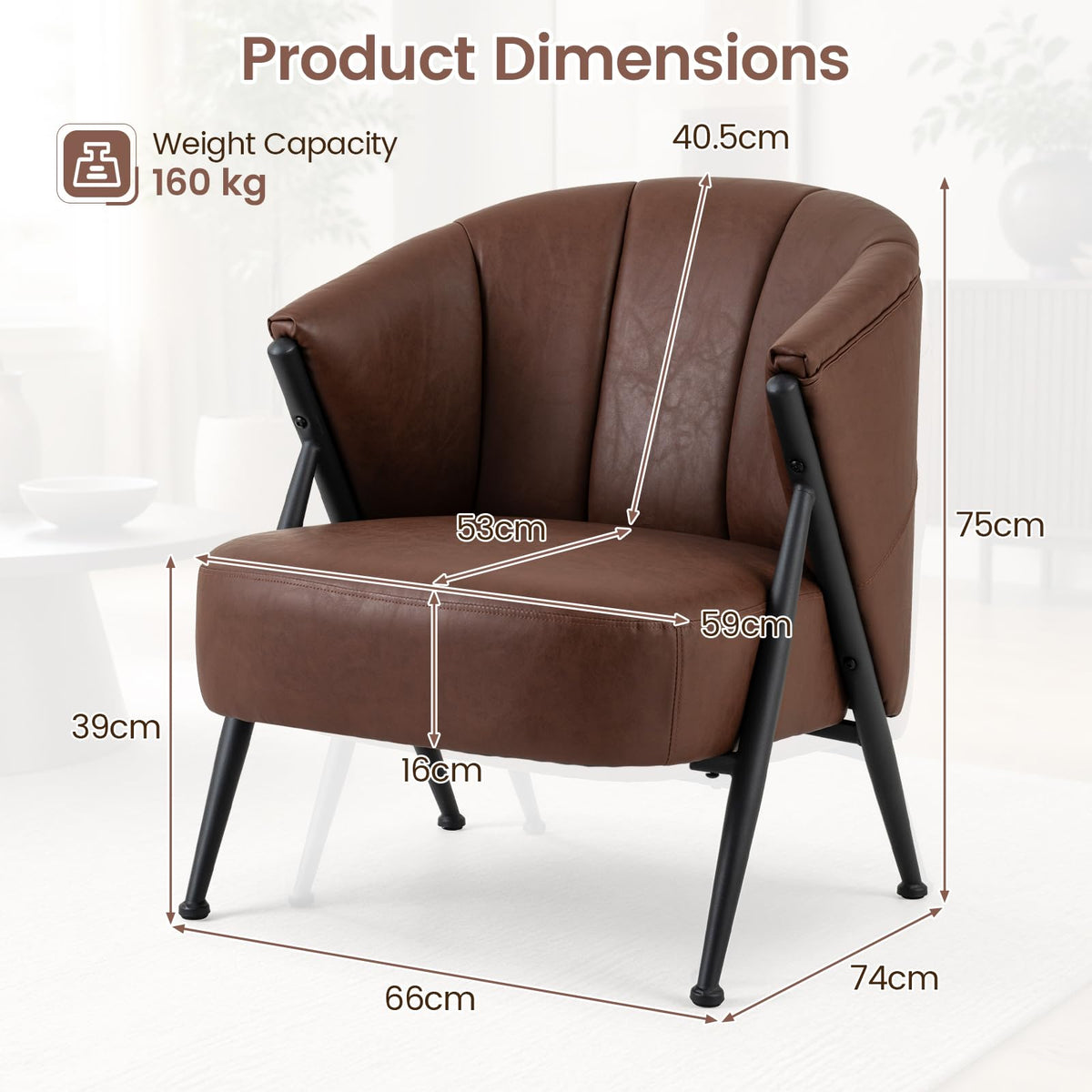 Single Sofa with Adjustable Foot Pads for Home Office or Living Room