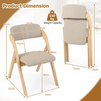 Wooden Folding Dining Chairs with Linen Fabric Padded Seat Set of 2