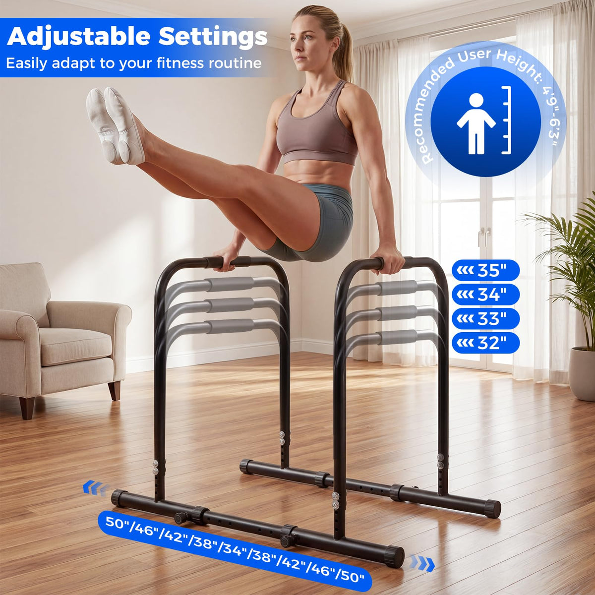 Adjustable Dip Bar, Heavy Duty Parallette Push Up Stand with 660 LBS Capacity, Anti-Slip Foam Grips