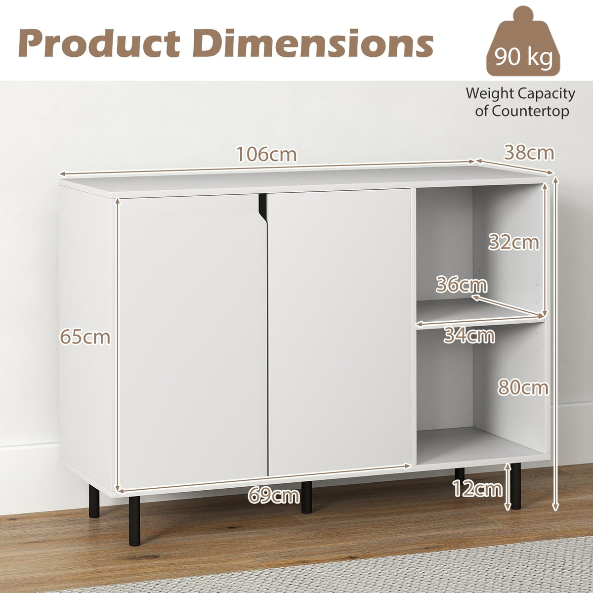 Giantex 106 cm Sideboard Buffet Cabinet, Modern Kitchen Storage Cabinet