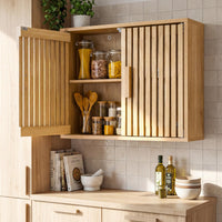 Bathroom Wall Cabinet with 2 Slatted Doors and 3 Adjustable Shelves