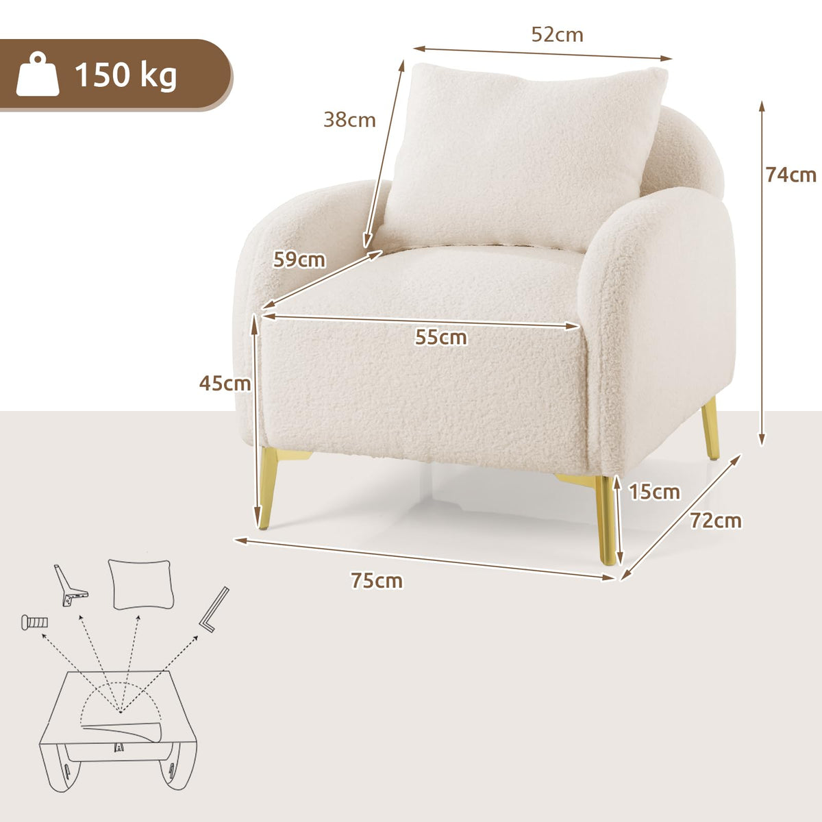 Giantex Modern Upholstered Accent Chair w/Removable Pillow