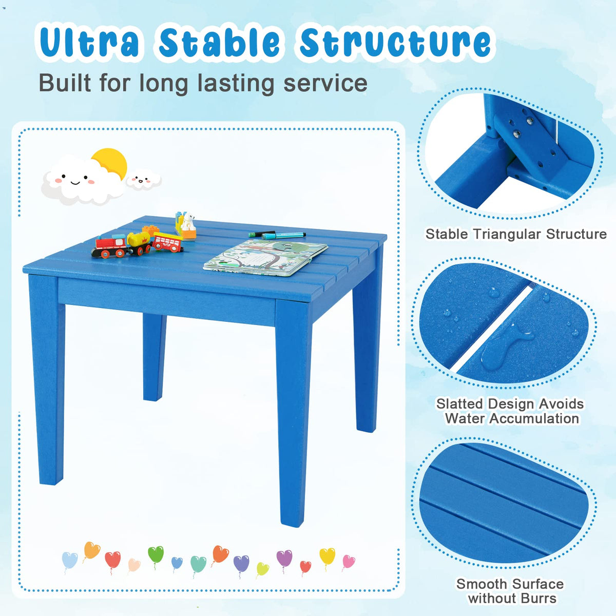 3-Piece All-Weather Kids Table & Chairs Set for Home & Backyard